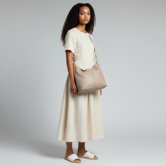 Hobo Pier Pebbled Leather Taupe Convertible Shoulder Bag - Picture 2 of 10